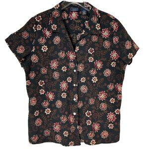 Laura Scott Floral‎ Print Shell Button-Up Short-Sleeve Blouse Size 16
